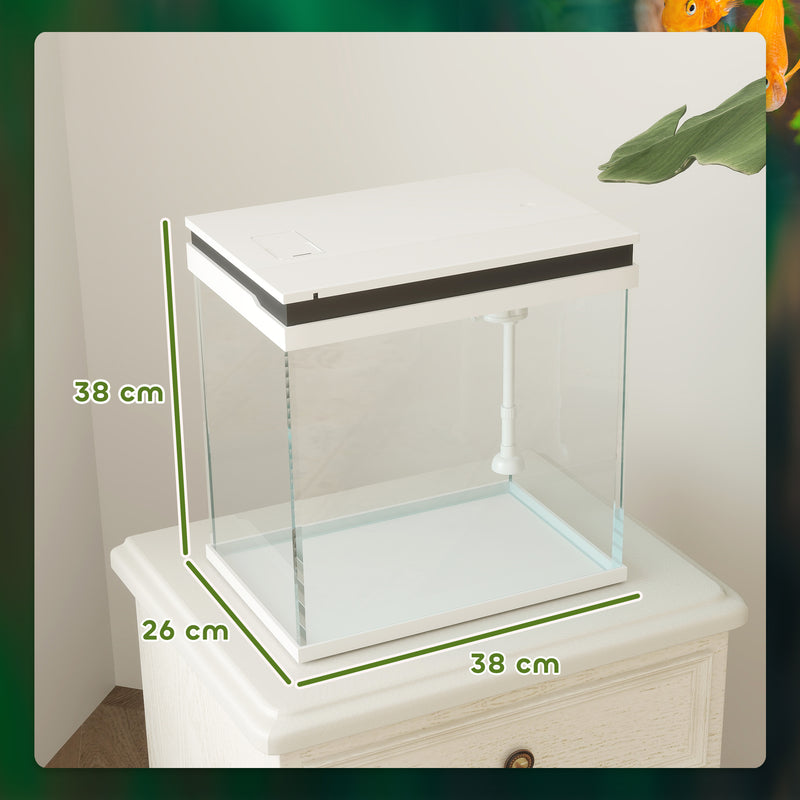 26L Glass Fish Tank with Filter System LED Lights and Water Pump White by PawHut AOSOM