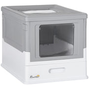 Hooded Cat Litter Box With Scoop and Front Entry Portable Pet Toilet For Indoor Use, Grey