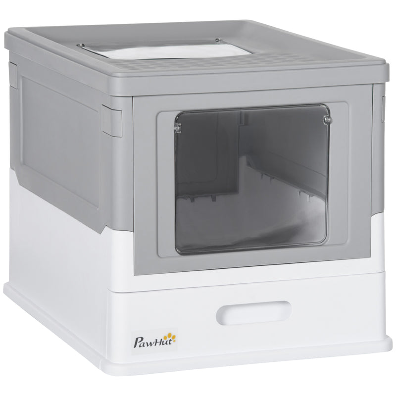 Hooded Cat Litter Box With Scoop and Front Entry Portable Pet Toilet For Indoor Use, Grey