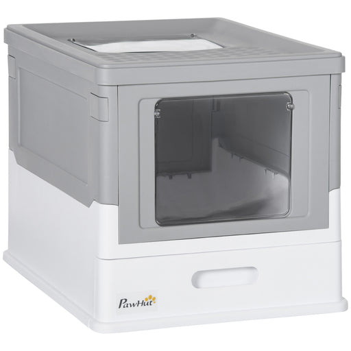 Hooded Cat Litter Box With Scoop and Front Entry Portable Pet Toilet For Indoor Use, Grey