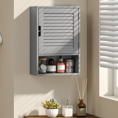 Wall Mounted Bathroom Cabinet With Adjustable Shelves For Compact Storage Grey AOSOM