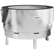 Silver Stainless Steel Wood Burning Fire Pit with Poker for Garden Heating by Outsunny