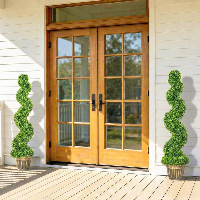 Artificial Spiral Boxwood Trees Set of 2 for Easy Care Indoor or Outdoor Greenery Green AOSOM