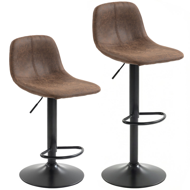 Adjustable Bar Stools Set of 2 with Swivel and Easy Clean Leathaire for Kitchen Counters Brown