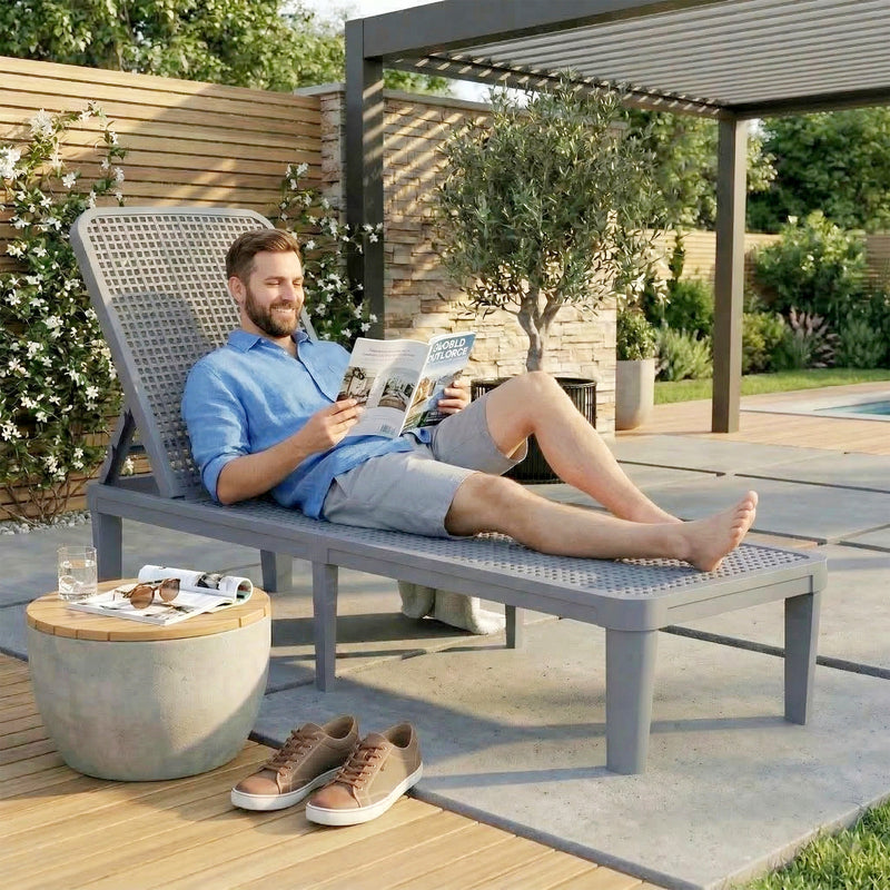 Plastic Sun Lounger with Adjustable Backrest for Comfortable Outdoor Relaxing Dark Grey