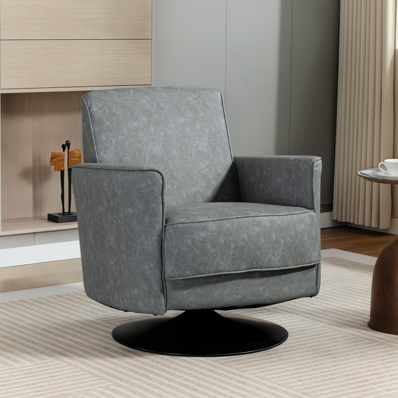 Swivel Accent Chair With Thick Upholstered Padding For Living Room Comfort Grey