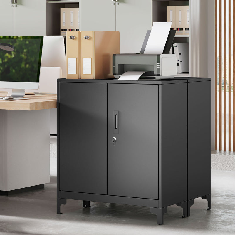 Metal Storage Cabinet with Lockable Doors for Secure Home Office or Garage Organisation Black