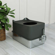 Extra Large Enclosed Stainless Steel Cat Litter Box With Scoop And Top Entry Design