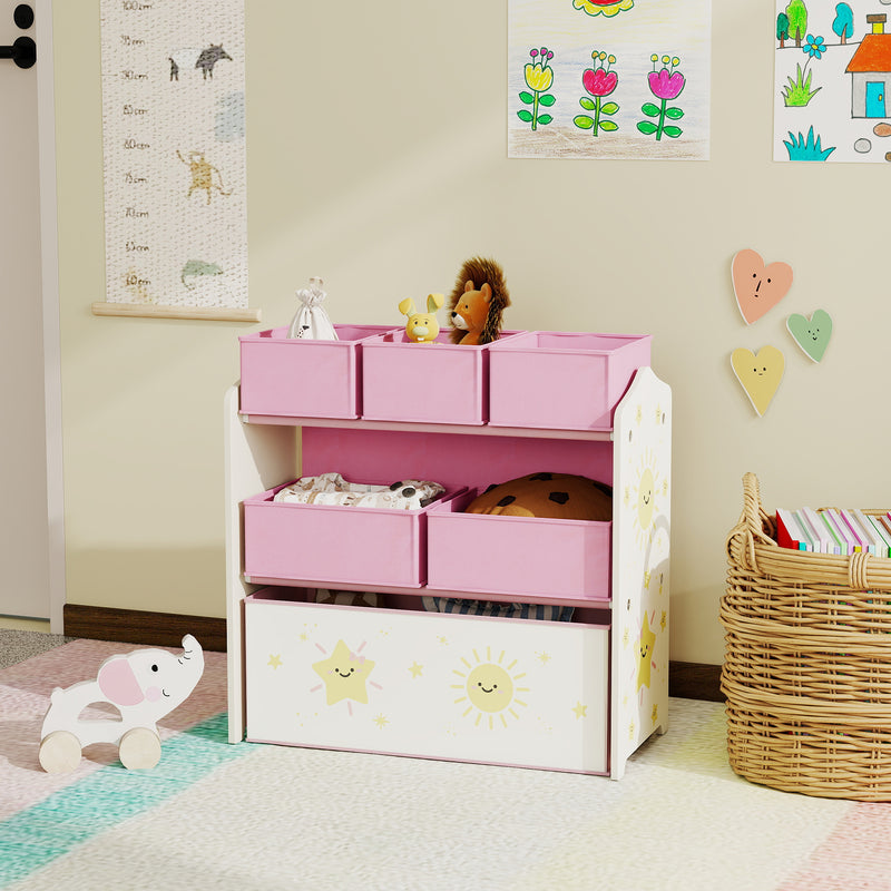 3 Tier Kids Toy Storage Unit with 6 Removable Bins Ideal for Bedroom or Playroom Pink 63 x 30 x 66cm