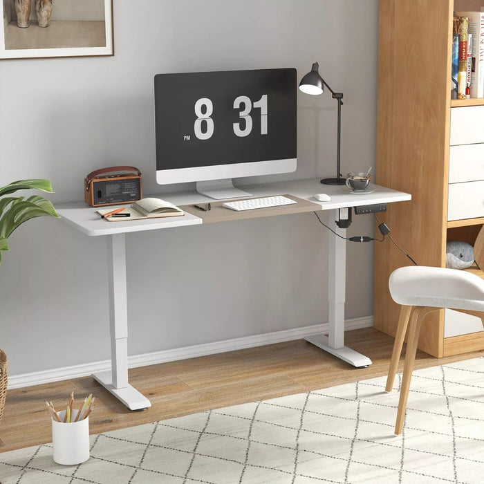 Image of a White Vinsetto Electric Sit Stand Desk With a White Tabletop and White Metal Legs and Frame. 