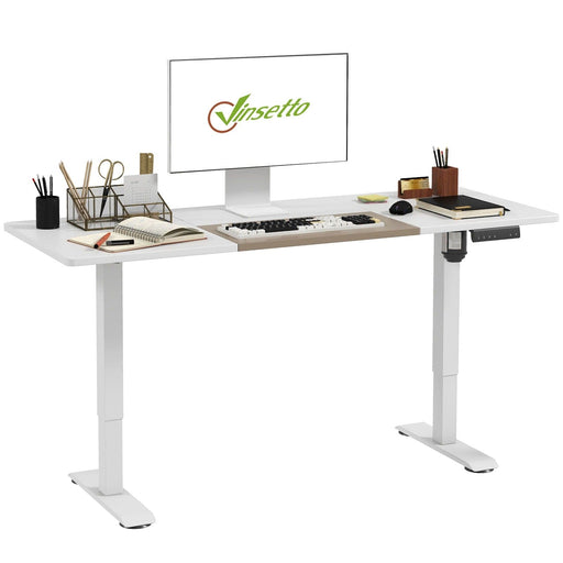 Image of a White Vinsetto Electric Sit Stand Desk With a White Tabletop and White Metal Legs and Frame. 