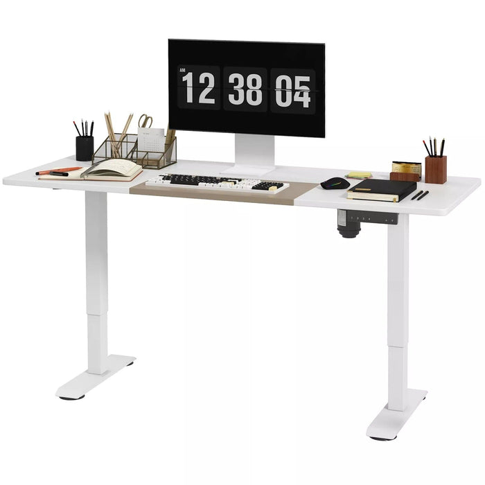 Image of a White Vinsetto Electric Sit Stand Desk With a White Tabletop and White Metal Legs and Frame. 