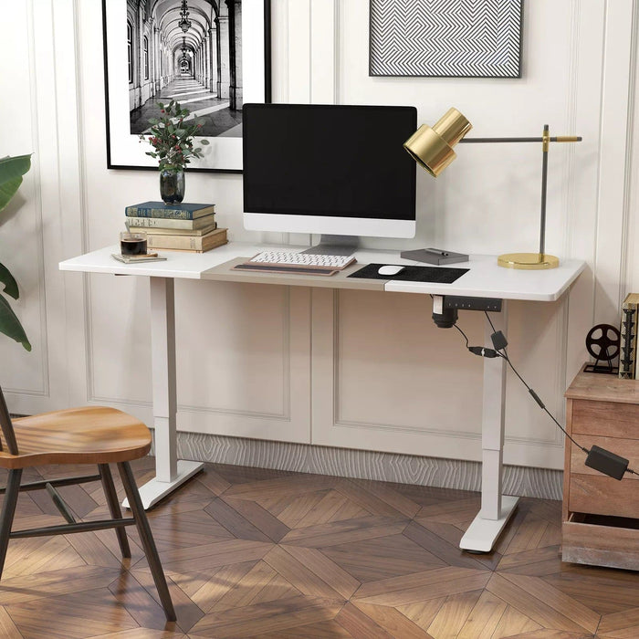 Image of a White Vinsetto Electric Sit Stand Desk With a White Tabletop and White Metal Legs and Frame. 