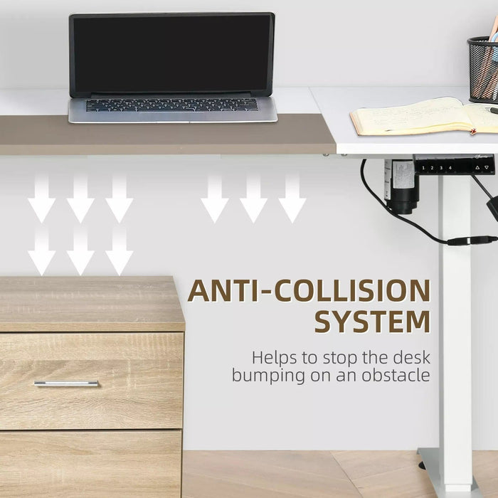 Image of a White Vinsetto Electric Sit Stand Desk With a White Tabletop and White Metal Legs and Frame. 