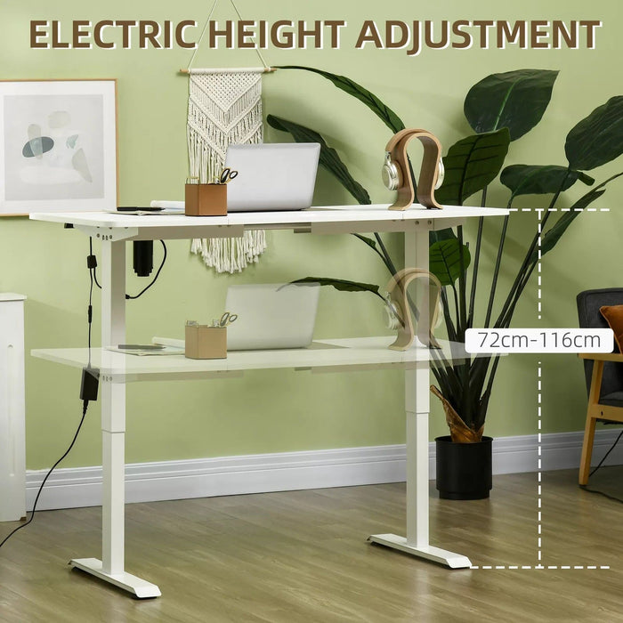 Image of a White Vinsetto Electric Sit Stand Desk With a White Tabletop and White Metal Legs and Frame. 