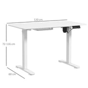 Image of a Vinsetto Height Adjustable Office Desk With a White Tabletop and White Metal Frame and Legs