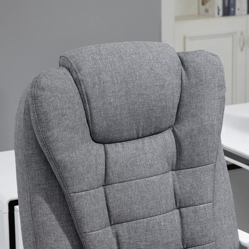 Image of a Light Grey Linen Vinsetto 6 Point Heated Massage Office Chair With Footrest, Swivel Wheels, Reclining Backrest, Padded Arms. Suitable For Home Office and Office