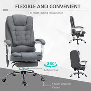 Image of a Light Grey Linen Vinsetto 6 Point Heated Massage Office Chair With Footrest, Swivel Wheels, Reclining Backrest, Padded Arms. Suitable For Home Office and Office