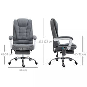 Image of a Light Grey Linen Vinsetto 6 Point Heated Massage Office Chair With Footrest, Swivel Wheels, Reclining Backrest, Padded Arms. Suitable For Home Office and Office