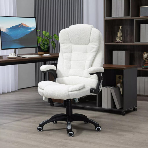 Image of a 6 Point Massage Executive Office Chair Finished in a White Boucle Material For Added Comfort.