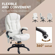Image of a 6 Point Massage Executive Office Chair Finished in a White Boucle Material For Added Comfort.