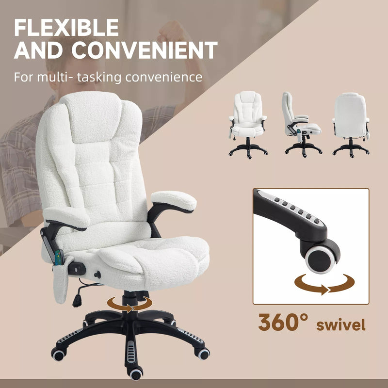 Image of a 6 Point Massage Executive Office Chair Finished in a White Boucle Material For Added Comfort.