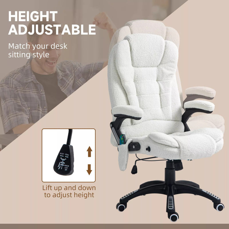 Image of a 6 Point Massage Executive Office Chair Finished in a White Boucle Material For Added Comfort.