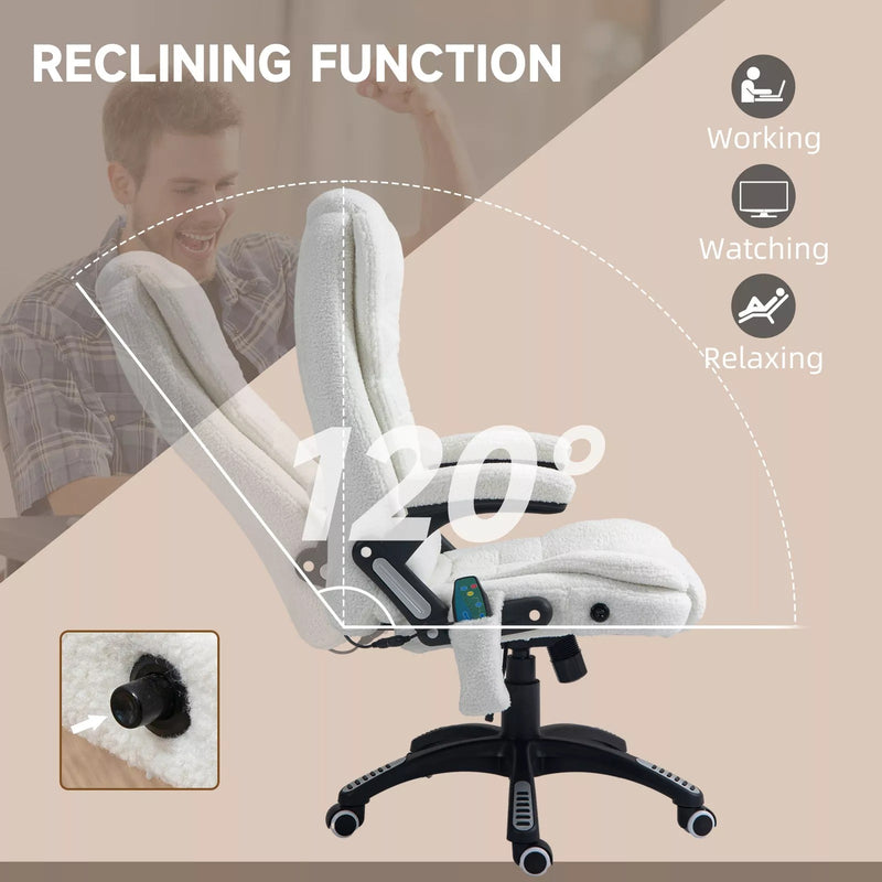 Image of a 6 Point Massage Executive Office Chair Finished in a White Boucle Material For Added Comfort.