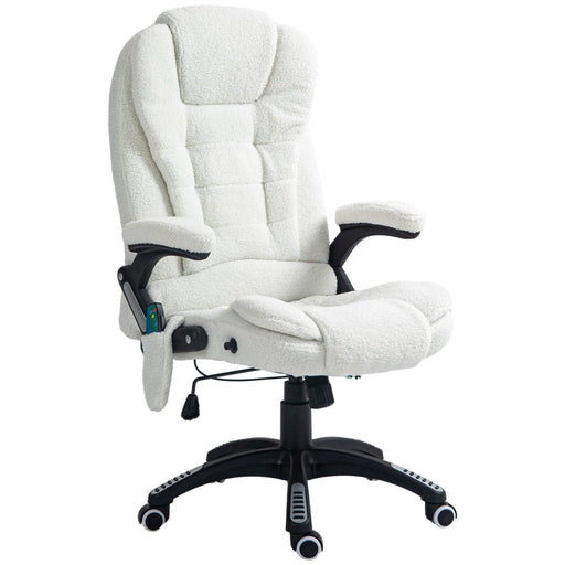 Image of a 6 Point Massage Executive Office Chair Finished in a White Boucle Material For Added Comfort.