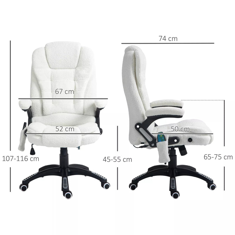 Image of a 6 Point Massage Executive Office Chair Finished in a White Boucle Material For Added Comfort.