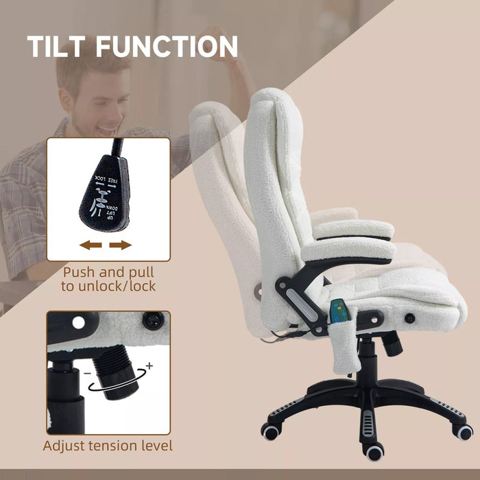 Image of a 6 Point Massage Executive Office Chair Finished in a White Boucle Material For Added Comfort.