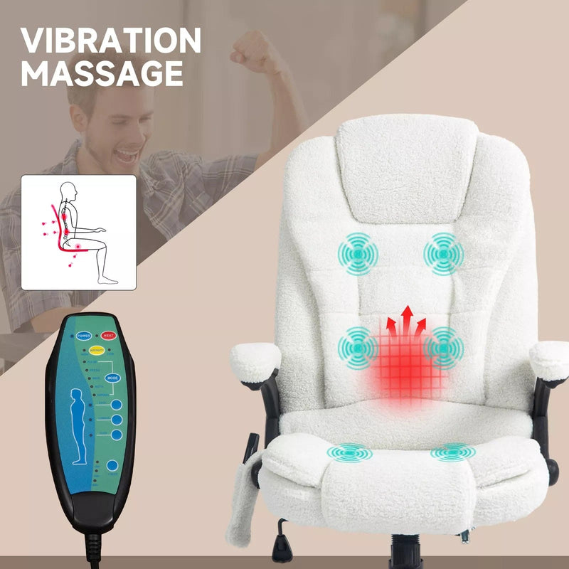 Image of a 6 Point Massage Executive Office Chair Finished in a White Boucle Material For Added Comfort.