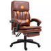 Image of a Vintage Brown PU Leather Executive Office Chair With Footrest, 7 Point Massage, Heating, Swivel Wheels, Padded Arms, Reclining Backrest For Home Office.