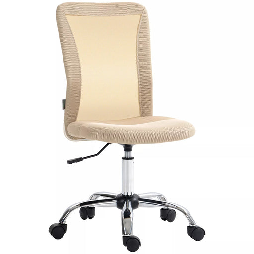 Image of a Beige Vinsetto Armless Desk Chair With Wheels For Home Office.