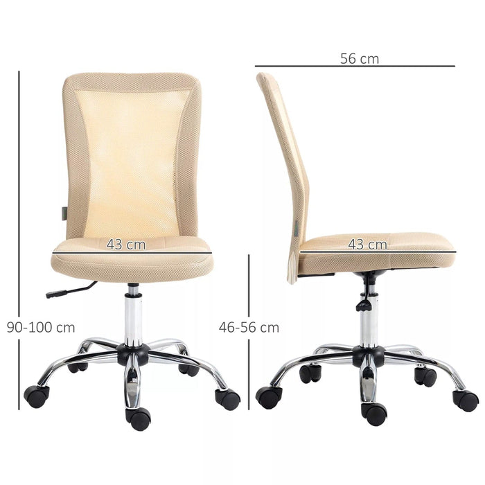 Image of a Beige Vinsetto Armless Desk Chair With Wheels For Home Office.