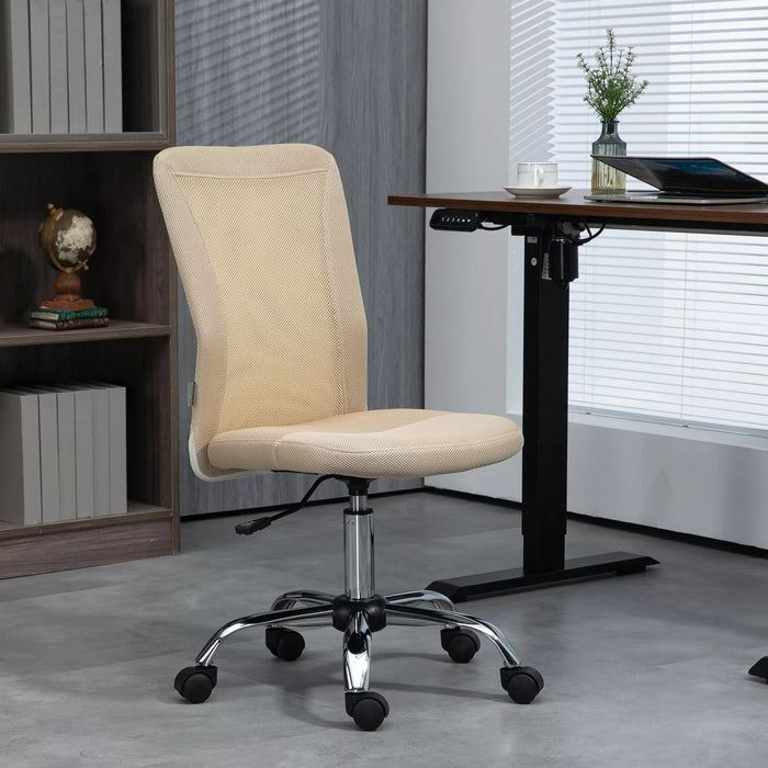 Image of a Beige Vinsetto Armless Desk Chair With Wheels For Home Office.