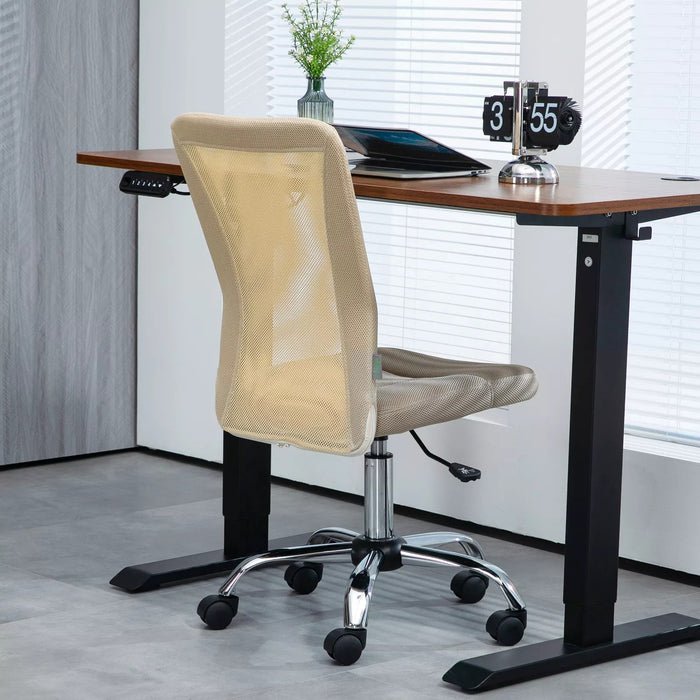 Image of a Beige Vinsetto Armless Desk Chair With Wheels For Home Office.