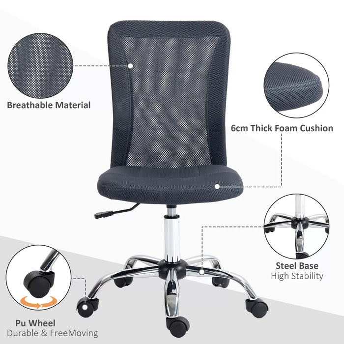 Image of a Dark Grey Vinsetto Armless Desk Chair With Wheels For Home Office.