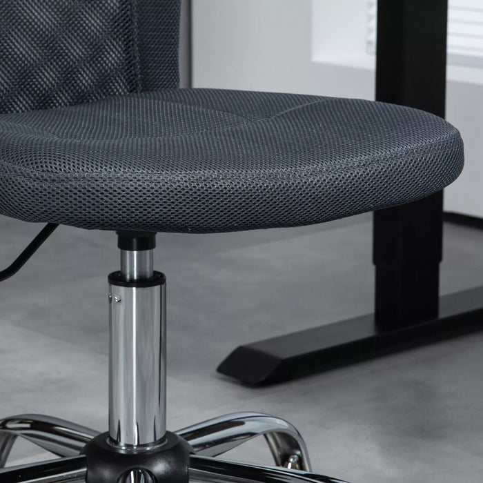 Image of a Dark Grey Vinsetto Armless Desk Chair With Wheels For Home Office.