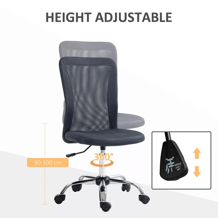 Image of a Dark Grey Vinsetto Armless Desk Chair With Wheels For Home Office.