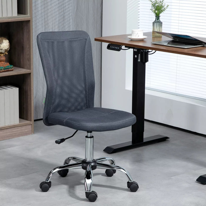 Image of a Dark Grey Vinsetto Armless Desk Chair With Wheels For Home Office.