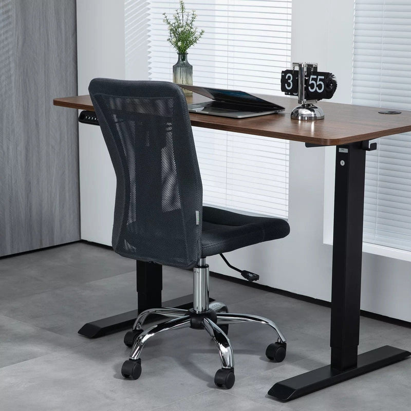 Image of a Dark Grey Vinsetto Armless Desk Chair With Wheels For Home Office.