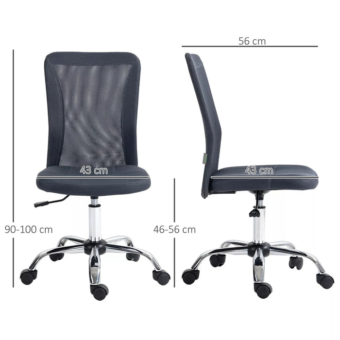 Image of a Dark Grey Vinsetto Armless Desk Chair With Wheels For Home Office.