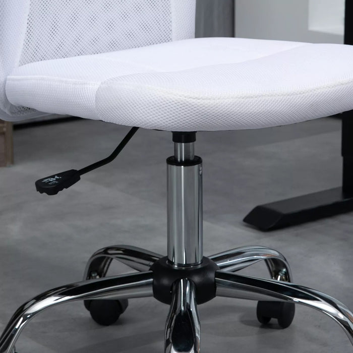 Image of a White Vinsetto Armless Desk Chair With Wheels For Home Office.