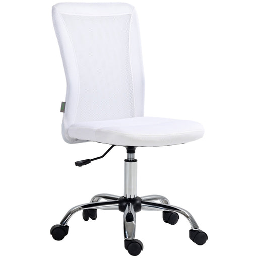 Image of a White Vinsetto Armless Desk Chair With Wheels For Home Office.