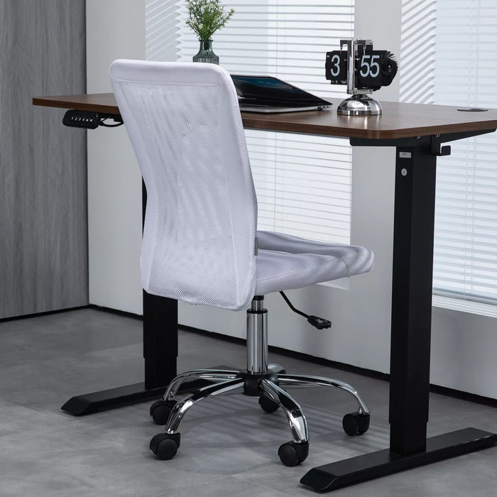 Image of a White Vinsetto Armless Desk Chair With Wheels For Home Office.