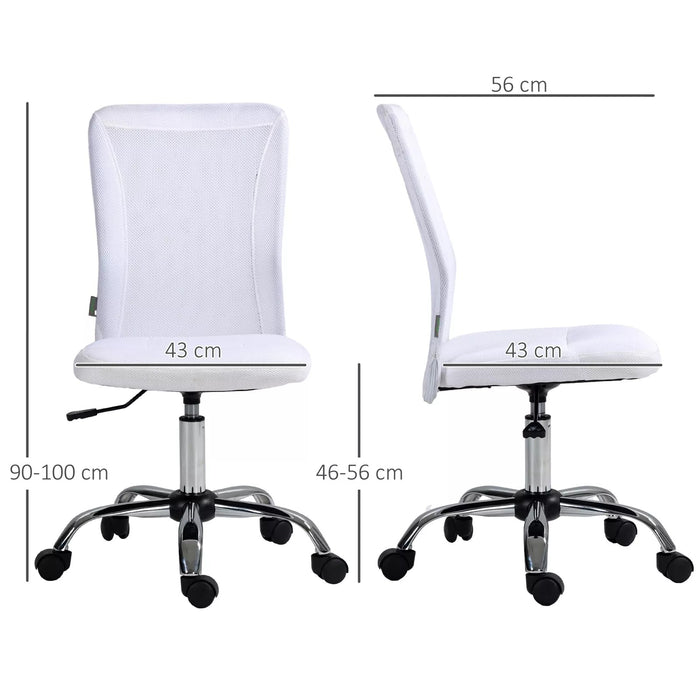 Image of a White Vinsetto Armless Desk Chair With Wheels For Home Office.