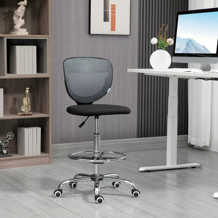 Image of a grey and black Vinsetto Armless Drafting Chair With Wheels For Home Office Ideal for Standing Desks.