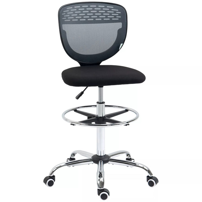 Image of a grey and black Vinsetto Armless Drafting Chair With Wheels For Home Office Ideal for Standing Desks.