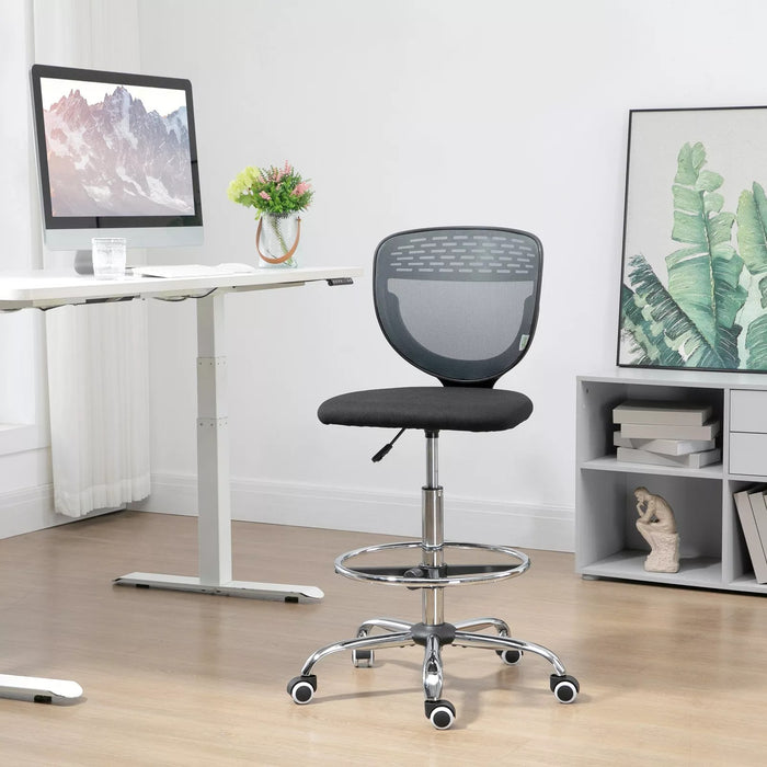 Image of a grey and black Vinsetto Armless Drafting Chair With Wheels For Home Office Ideal for Standing Desks.